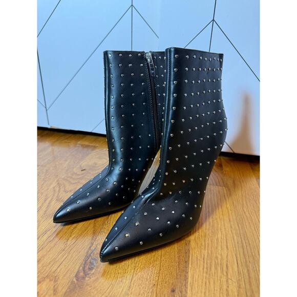 Nine West Farrah Womens 6 Black Silver Studded Stud Ankle Boot Heel Booties